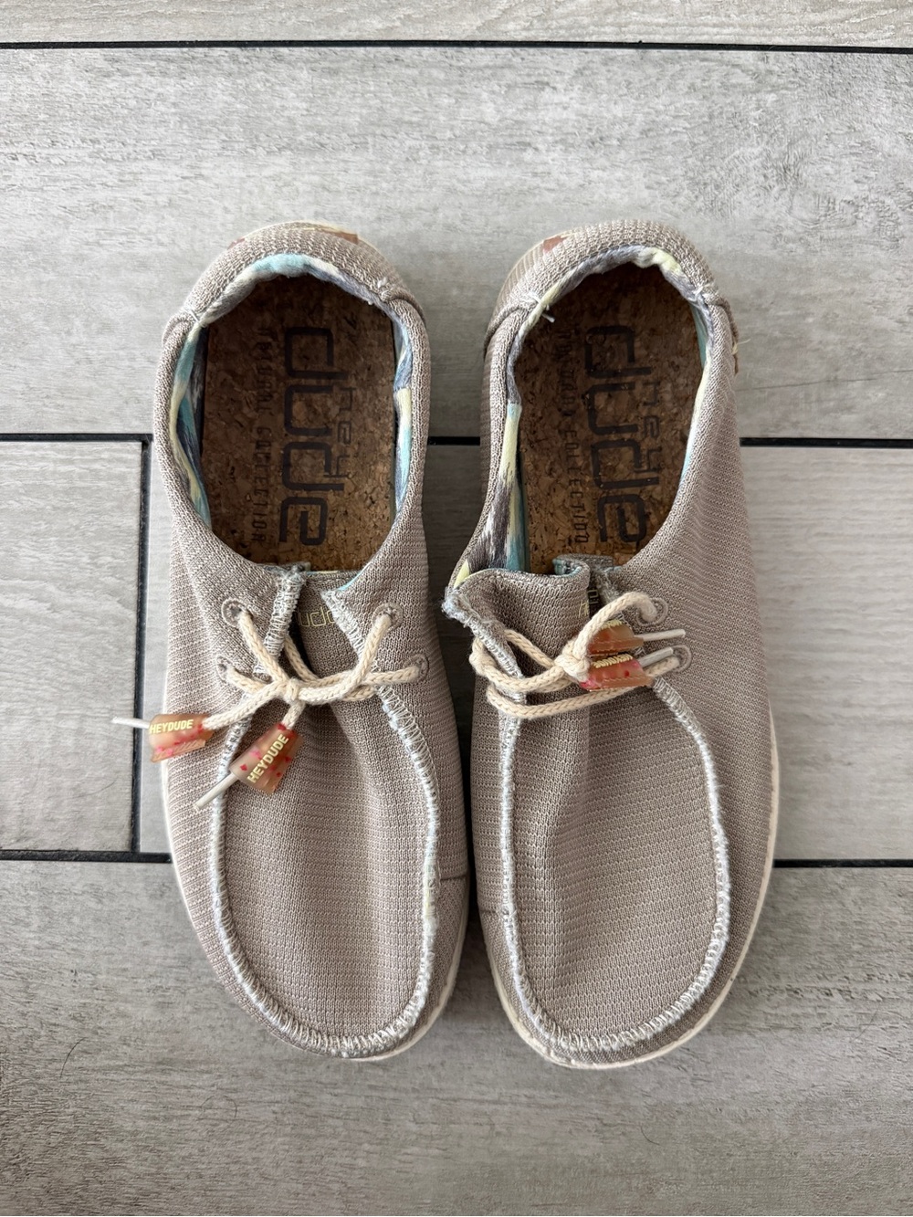 Hey Dude Women's Slip-On Sneakers in Light Beige with Subtle Multicolor Lining
